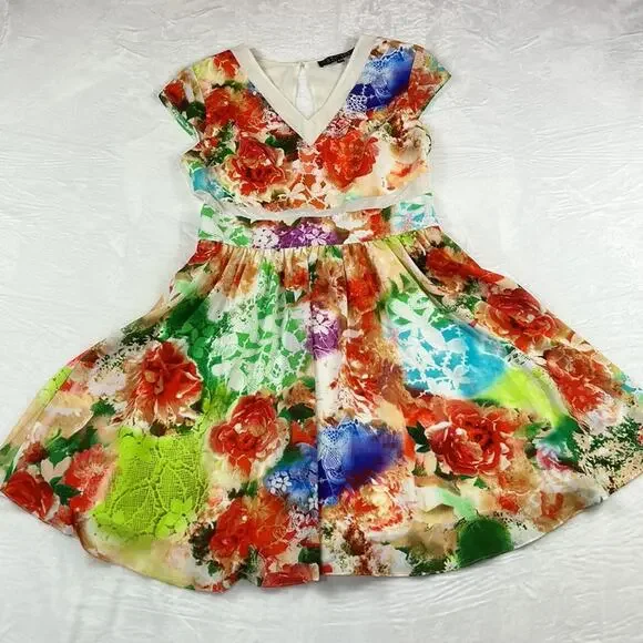 Sami and Dani flowers and mesh vibrant fit and flare dress, size 9 or 10 - Picture 3 of 10